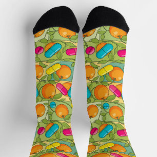 Orange Blue Yellow Pills Pharmacy Socks