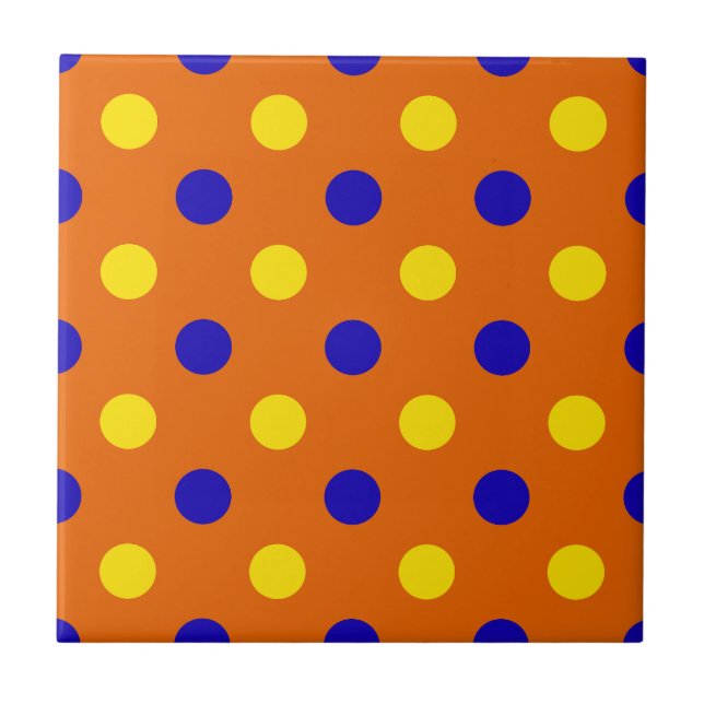 Orange Blue Yellow Polka Dots Design  Ceramic Tile (Front)