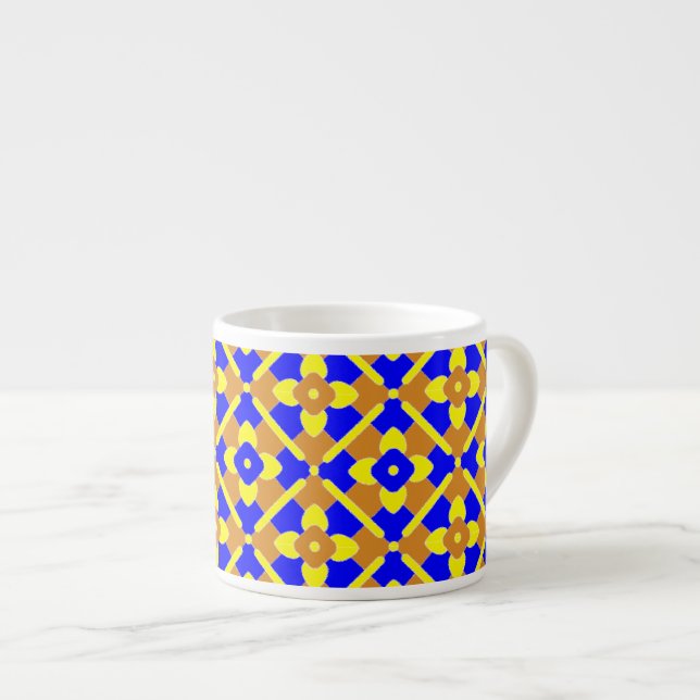 Orange Blue Yellow Spanish Style Tile Pattern Espresso Cup (Front Right)