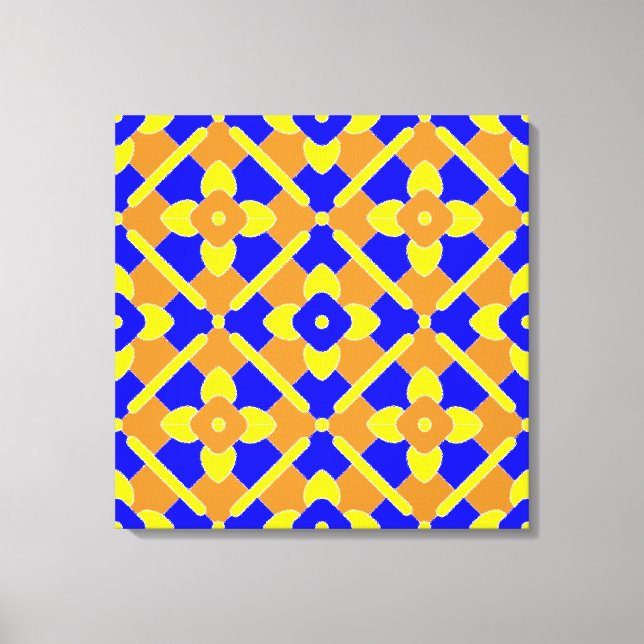 Orange Blue Yellow Spanish Tile Pattern Canvas Print (Front)