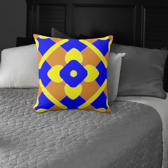 Orange Blue Yellow Spanish Tile Pattern Cushion (Creator Uploaded)