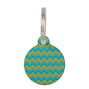 Orange Blue Zig Zag Lines Geometric Dinosaur Pet Tag