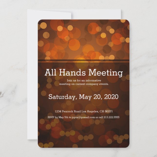 Orange Blurry Lights All Hands Meeting Invitation (Front)
