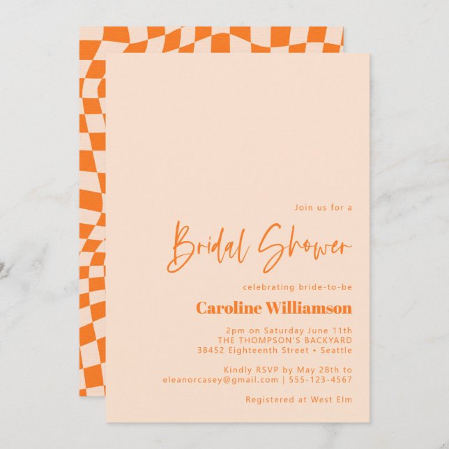 Orange Blush Abstract Chequerboard Bridal Shower Invitation (Front/Back)