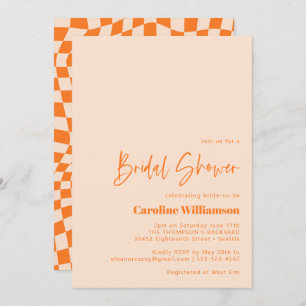 Orange Blush Abstract Chequerboard Bridal Shower Invitation