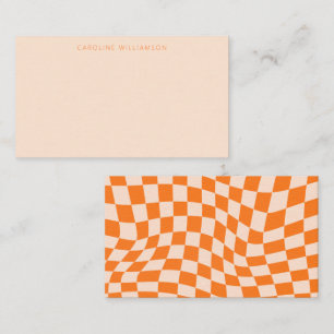 Orange Blush Abstract Chequerboard Custom Name  Card