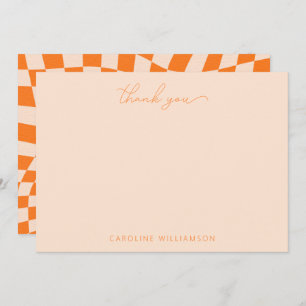 Orange Blush Abstract Chequerboard Custom Name Thank You Card