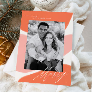 Orange & Blush Abstract Shapes Holiday Photo Card