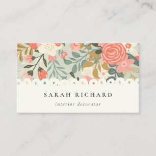 Orange Blush Teal Blue Green Lace Ambrosia Floral Business Card
