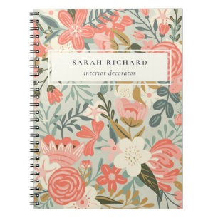 Orange Blush Teal Blue Green Lace Ambrosia Floral Notebook