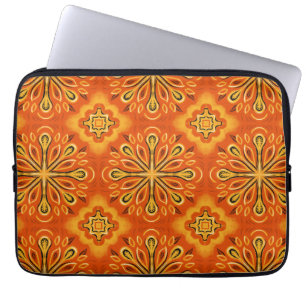 Orange Boho Abstract Flower Pattern Decorative Laptop Sleeve