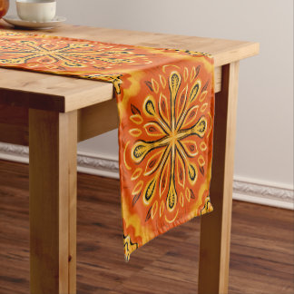 Orange Boho Abstract Flower Pattern Decorative Short Table Runner
