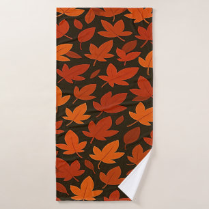 Orange Boho Autumn Leaves Bath Towel