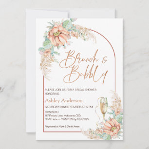 Orange Boho Cactus Brunch Bubbly Bridal Shower Invitation
