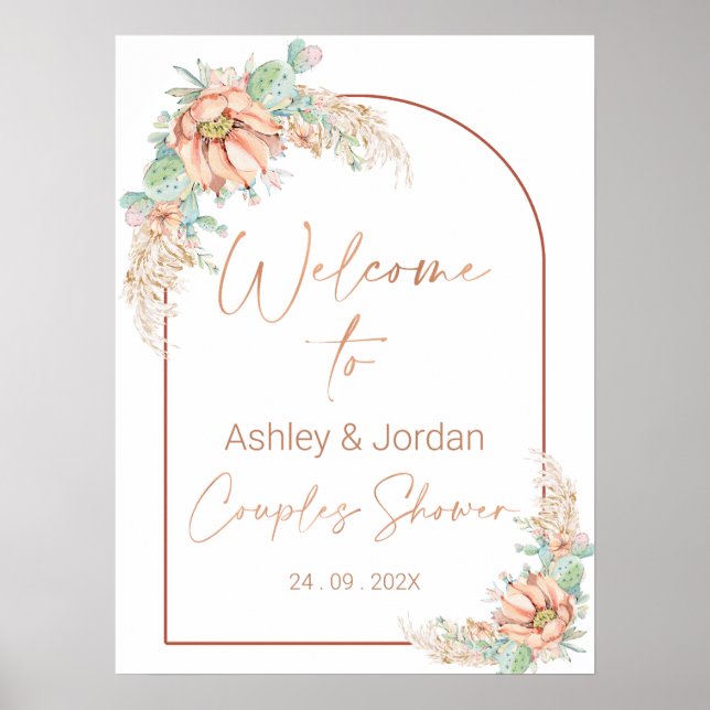 Orange Boho Cactus Couples Shower Welcome Sign (Front)