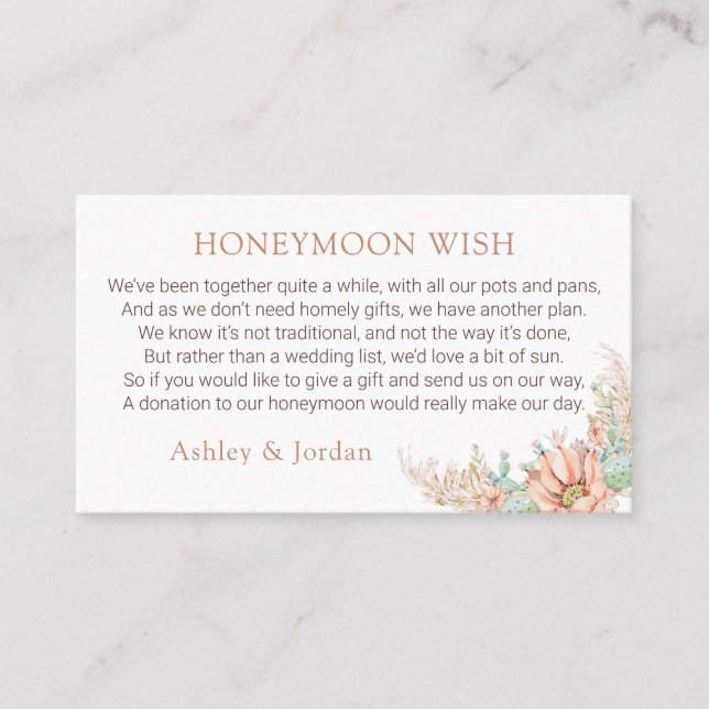 Orange Boho Cactus Honeymoon Fund Enclosure Card (Front)