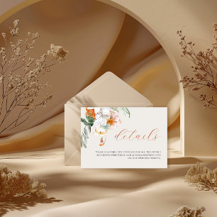 Orange Boho Fall Floral QR Code Wedding Details Enclosure Card