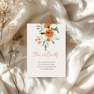 Orange Boho Fall QR Code Floral Wedding Details Enclosure Card