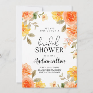 Orange boho floral bridal shower invitation