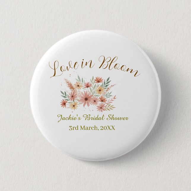 Orange boho love in Bloom bridal shower name retro 6 Cm Round Badge (Front)