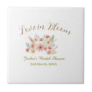 Orange boho love in Bloom bridal shower name retro Ceramic Tile