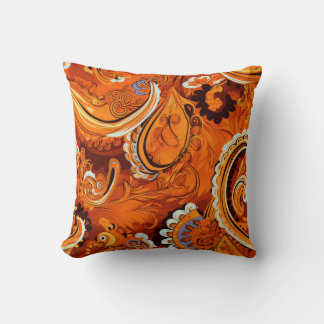 Orange Boho Paisley Seamless Pattern Cushion