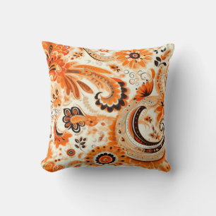 Orange Boho Paisley Seamless Pattern Cushion