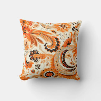 Orange Boho Paisley Seamless Pattern Cushion