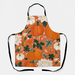Orange Boho Pumpkin Autumn Floral Pattern Apron