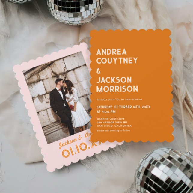 Orange Boho Retro 70s Disco Wedding Invitation (Creator Uploaded)