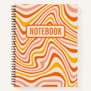 Orange Boho Retro Abstract Wavy Lines Notebook