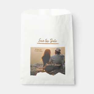 orange boho save the date modern photo couple name favour bag