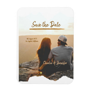 orange boho save the date modern photo couple name magnet