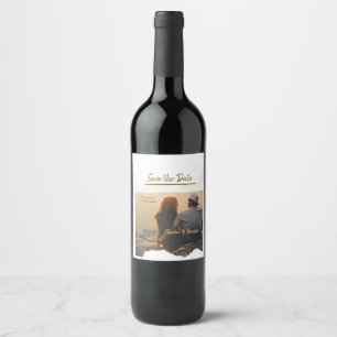 orange boho save the date modern photo couple name wine label