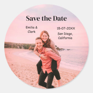 orange boho save the date QR add website name phot Classic Round Sticker