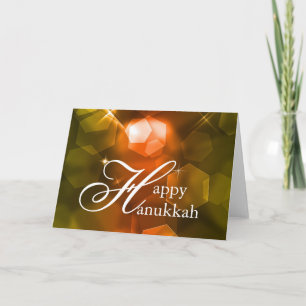 Orange Bokeh Lights 1 Happy Hanukkah Greeting Card