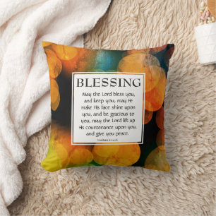 ORANGE BOKEH Numbers 6:24-26 CHRISTIAN BLESSING Cushion
