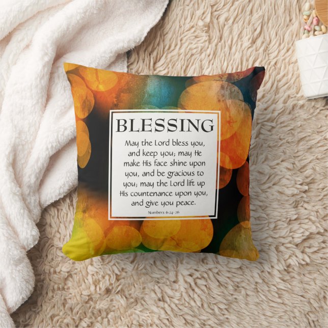 ORANGE BOKEH Numbers 6:24-26 CHRISTIAN BLESSING Cushion (Blanket)