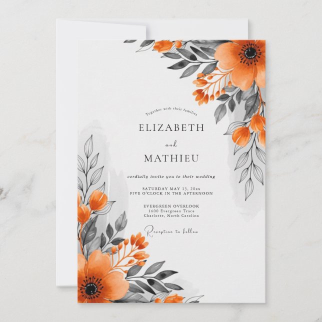 Orange Bold Botanical Fall Wedding Invitation (Front)