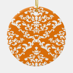Orange Bold Damask at Emporiomoffa Ceramic Ornament