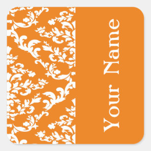 Orange Bold Damask at Emporiomoffa with name Square Sticker
