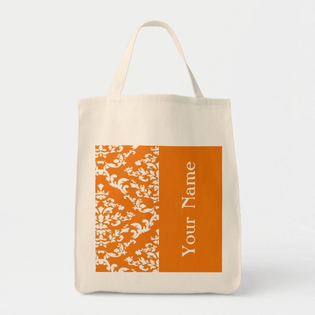 Orange Bold Damask w/ name @ Emporiomoffa Tote Bag (Front)