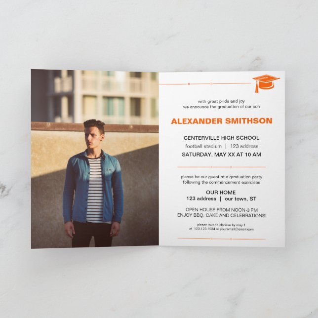 Orange Bold GRADUATE Letters and Cap Graduation Invitation (Inside)
