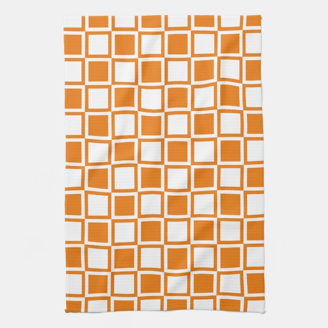 Orange Bold Mod Squares Tea Towel (Vertical)