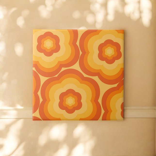 Orange Bold Y2K Wildflower Vibrant Spring Decor Ceramic Tile (Creator Uploaded)