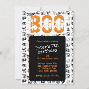 Orange Boo Halloween Spooky Skull Birthday Invitation