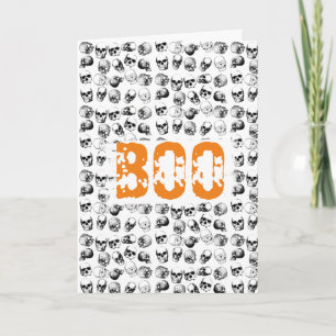 Orange Boo Halloween Spooky Skull Pattern   Card