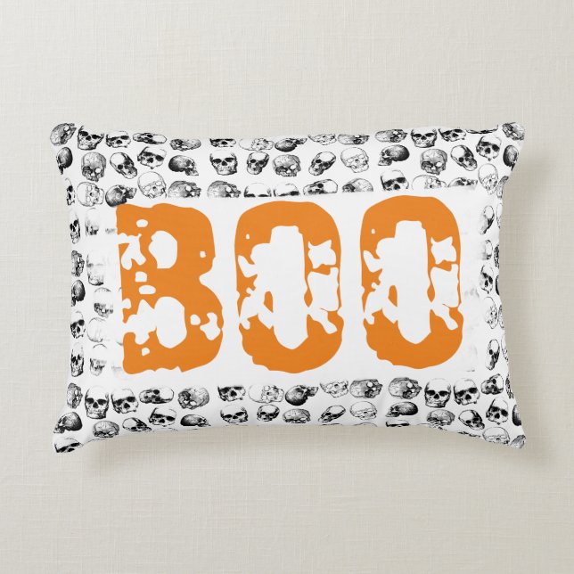 Orange Boo Halloween Spooky Skull Pattern  Decorative Cushion (Front)