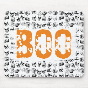 Orange Boo Halloween Spooky Skull Pattern Mouse Pad