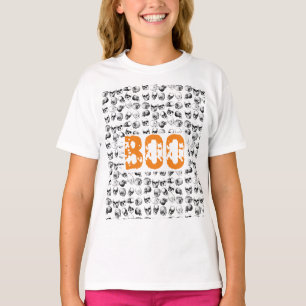 Orange Boo Halloween Spooky Skull Pattern  T-Shirt